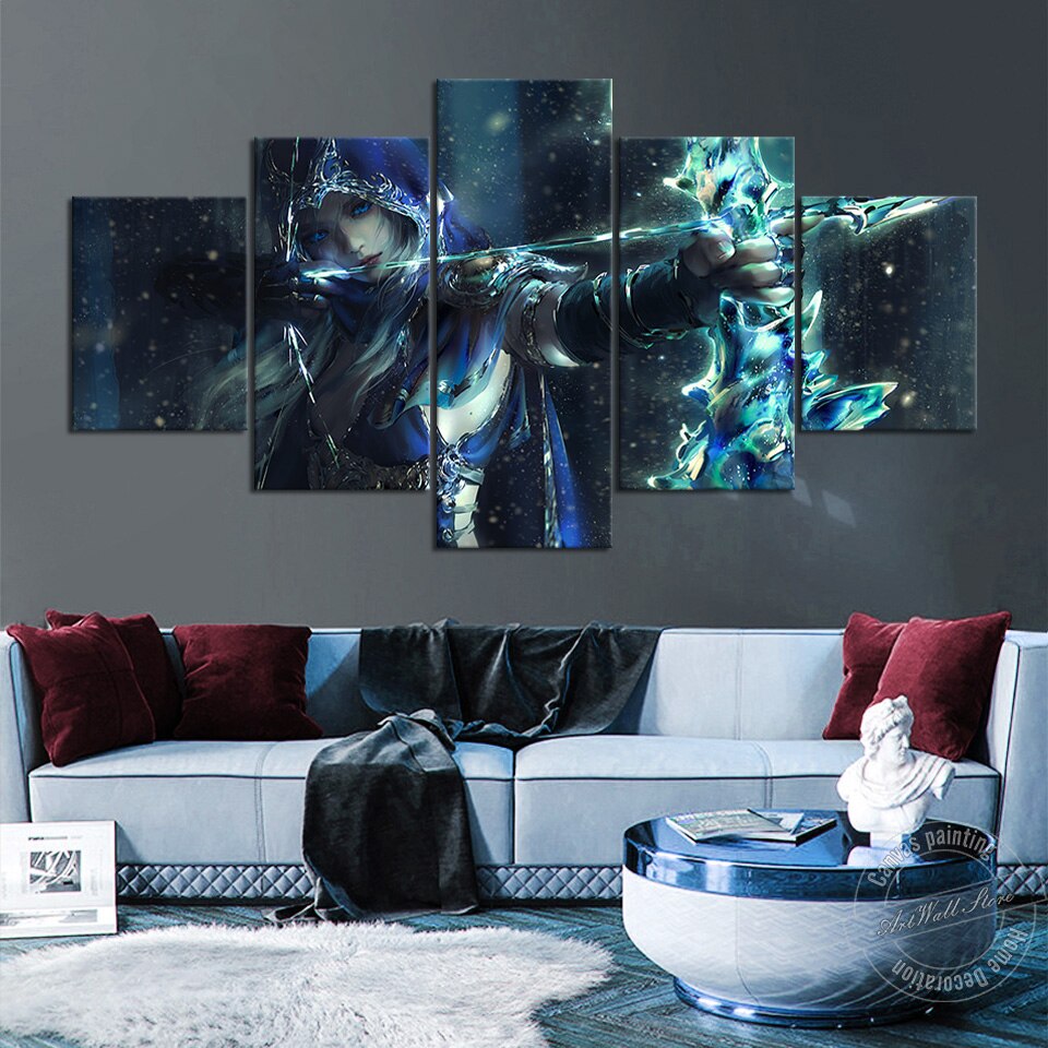 Unframed 5 Piece League for Legends LOL Ashe Artwork Painting Background Wall Decor for Living Room and Play Room Wall Picture - League of Legends Fan Store