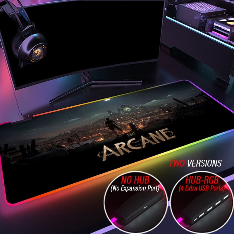 League of Legends Jinx Arcane Collection 2 Super Soft LED Backlit Gaming Mouse Pad HUB PC 4 in 1 USB LOL Desk Mat RGB Carpet - League of Legends Fan Store
