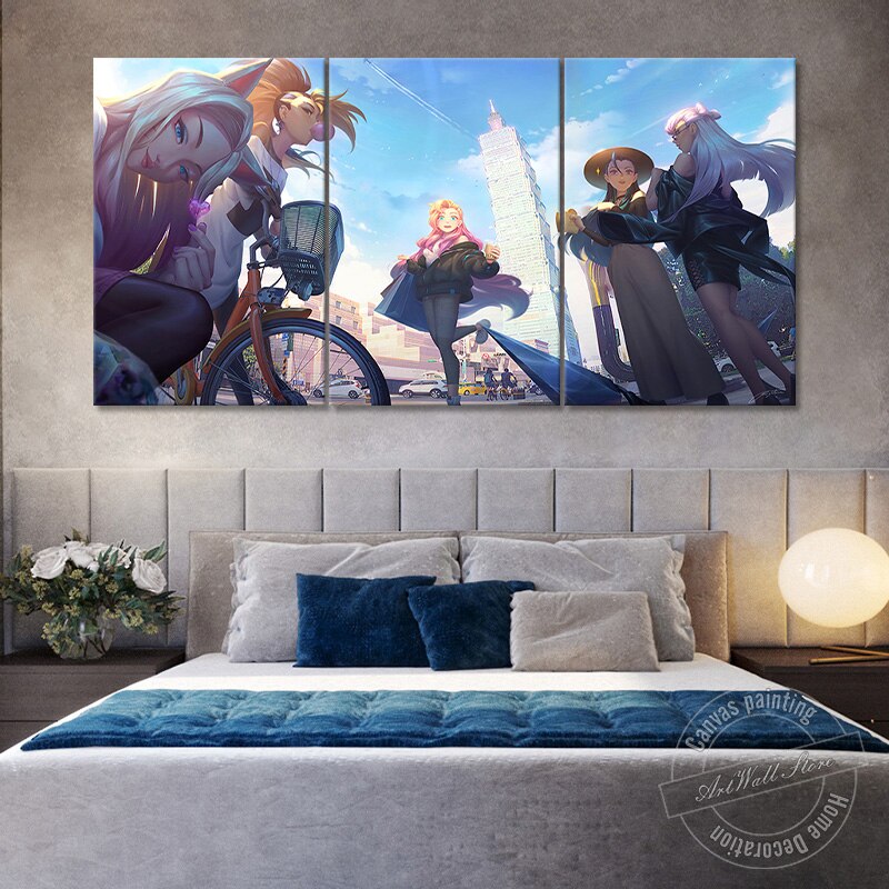 K/DA All Out Akali Ahri Seraphine Evelynn Poster - Canvas Painting - League of Legends Fan Store