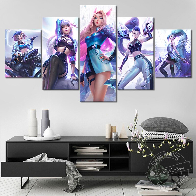 K/DA All Out  Ahri Akali Evelynn Seraphine KaiSa Poster - Canvas Painting - League of Legends Fan Store