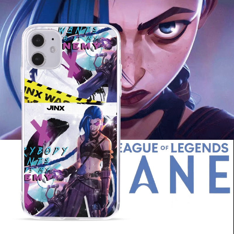 Collection 2 League of Legends Cartoon Arcane Jinx Phone Case For iPhone 11 12 13 Pro Max Mini XR XS X 8 7 Plus Sofe TPU Phone Cover Funda - League of Legends Fan Store