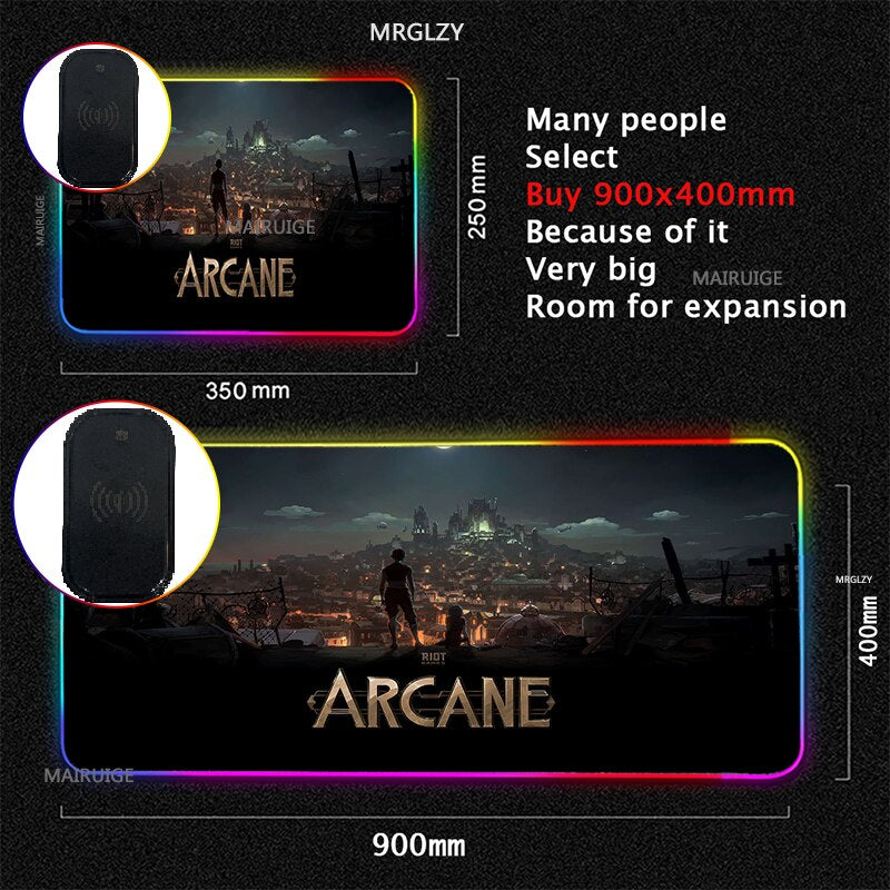 Arcane VI RGB Wireless Charging Typec LED LOL Mouse Pad JINX Game Accessories XXL Large MousePad League of Legends Carpets Rugs - League of Legends Fan Store